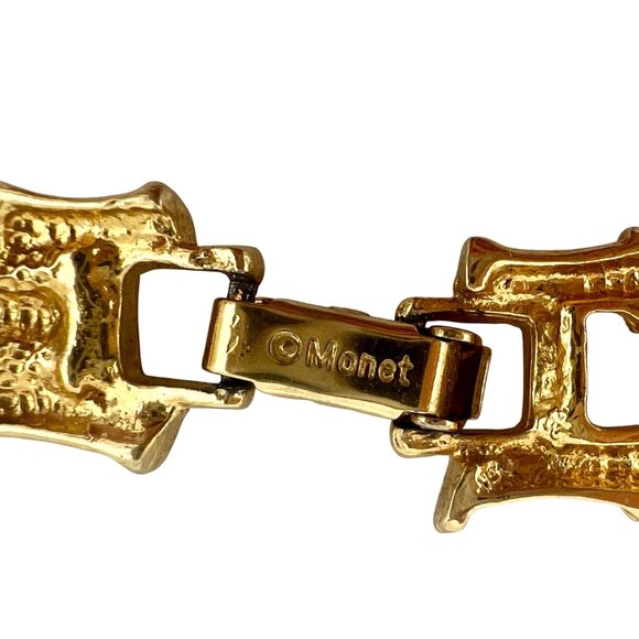 Vintage Monet Gold-Tone Bamboo Link Necklace 16 Inches Elegant Retro Jewelry - Picture 6 of 6